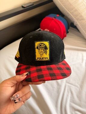 Pirates Plaid Brim Snapback Hat - Black & Red